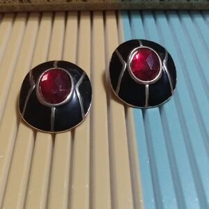 Black Red Gold Vtg 80s Earrings